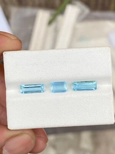Very Attractive 3 Piece Set Of Natural Aquamarine Baguette Cut Stones 1.81 Carat - Picture 1 of 9