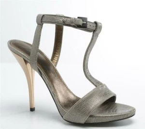 Sandali donna LANVIN tacco alto metallizzato stampato cinturino a T cinturino decolte 10-40 NUOVI - Foto 1 di 6
