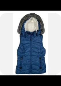 NWOT Green Tea Vest Womens Sm Heather blue Puffer Hooded Fleece Lined - Picture 1 of 1