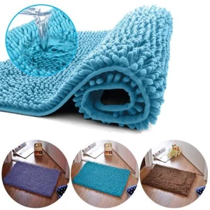 1/2 Piece Bath Mat Set Non Slip Toilet Pedestal Soft Foam & Shaggy Chenille Rug - Picture 1 of 18