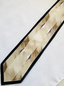 Stacy Adams Handmade Silk Striped Modern Art Necktie Taupe Black Ivory - Picture 1 of 3