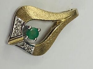 9CT YELLOW GOLD SMALL PEAR DROP PENDANT WITH EMERALD AND DIAMONDS