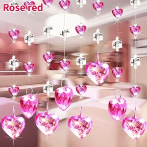 Shiny Crystal Door Curtain Heart Shaped Beading Self Adhesive Hanging Partition - Picture 1 of 20