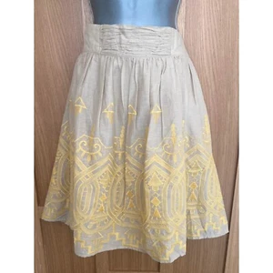 Anthropologie - XS beige & gelb gefütterter Baumwollrock mit Raffung - Bild 1 von 5