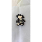 SFJ Crazy Girl Black White Enameled Brooch Pin Vintage Figural Jewelry