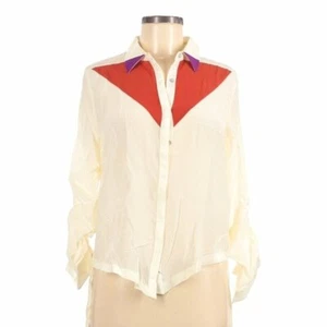 NWOT Line & Dot 100% Silk Ivory Colorblock Long Sleeve Blouse Top Women's Medium - Picture 1 of 2