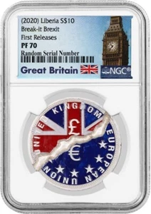 2020 $10 Proof 1 oz Silver Liberia Break it Brexit Colorized Coin NGC PF70 FR - Picture 1 of 4