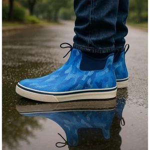 HISEA Hombres 13 Botas de Lluvia Impermeables Azul Camuflaje Goma Sin Cordones Chelsea Tobillo Deck - Imagen 1 de 11