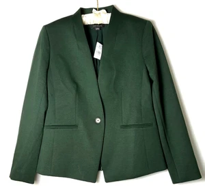 Blazer Ann Taylor Loft verde scuro un bottone 4 colletto ufficio carriera elasticizzato - Foto 1 di 12