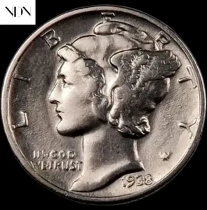 1938-S Mercury Dime -- Choice Almost Uncirculated AU - 90% Silver - Picture 1 of 2