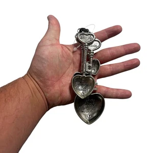 Ganz 4 Piece Silver Tone Metal Measuring Spoon Set Keys To Love Cook Kitchen NOB - Picture 1 of 14