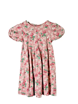 Vestido Jersey Mini Boden Rosa Estampado Fresa Manga Abullonada Bolsillos Niñas Talla 4-5 Foto 1 de 4