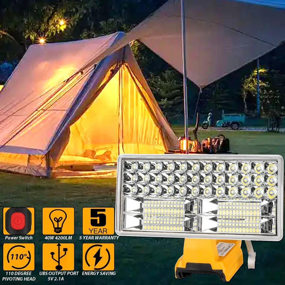 Taschenlampe für Dewalt Akku 4200LM Schnurloses LED-Arbeitslicht für Baustellen - Bild 1 von 4