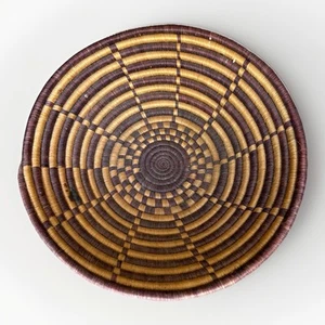 Vintage geflochtener Korb 2-farbig braun afrikanisch 12" Durchmesser Handarbeit dekorativ - Bild 1 von 13