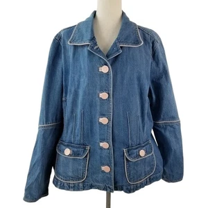 Venezia Blue Denim Vintage Jacket Pink Trim Unique Size XL 22 24 - Picture 1 of 4