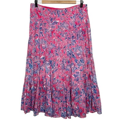 Falda midi con capas rosa para mujer talla L campesina boho con volantes floral occidental Foto 1 de 4