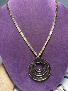 Vintage 1966 MONET GOLD Tone CHAIN NECKLACE TRIPLE RING PENDANT BOOK Piece - Picture 1 of 11