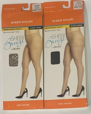 Lote de 2 bragas/punteras Gildan de nailon transparente reforzadas talla Queen Off negro/beige Foto 1 de 4