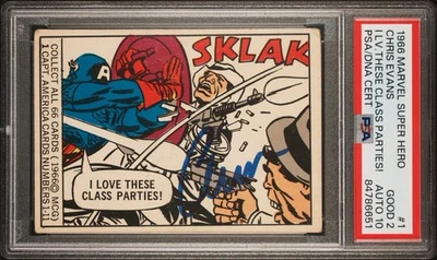 CHRIS EVANS Captain America 1966 Donruss Marvel #1 Autograph PSA 2.5 Auto 10 - Image 1 of 2