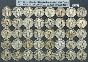 Standing Liberty Silver Quarters Lot Roll of 40 FULL DATE Coins 1925-1930 #S40L - Picture 1 of 5