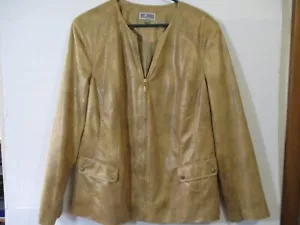 JM Collection Womens Tan Snake Print Zip Jacket Faux Leather Shldr Pads Size 18 - Picture 1 of 10