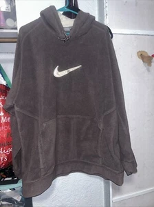 Vintage Y2K Silver Tag Nike Center Swoosh Fleece Pile Hoodie 2XL - Picture 1 of 5