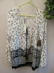 IT GNL New Black White  Long Sleeve Tunic, Size Large, New With Tags, Tie Front - Picture 1 of 4