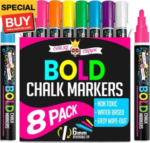 Bold Liquid Chalk Markers - Dry Erase Marker Pens for Chalkboards, Signs, Window - Picture 1 of 7