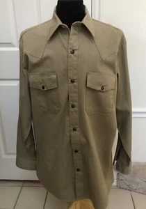 Western Sturdy Work Chore Shirt Tan Denim Snap Button Shirt Men’s 2X /XXL - Picture 1 of 11