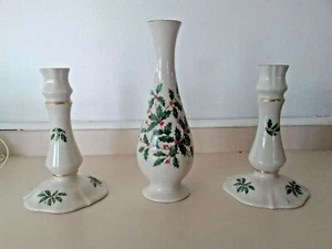 Lenox 2 Candle holders and Vase china Christmas - Picture 1 of 6