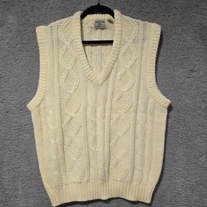 Womens Sweater Vest XL Cream Chunky Cable Knit V Neck Academia Preppy Oversized - Picture 1 of 4