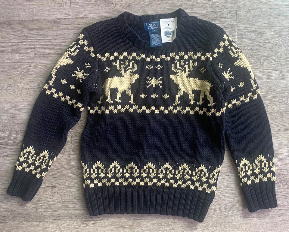 Novo com etiquetas Polo Ralph Lauren Rena Malha Suéter Unissex Infantil Tamanho 5 Mistura de Lã - Imagem 1 de 1