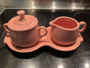 Vintage Fiesta Cream / Milk & Sugar Set With Tray Rose Pink Excellent Condition - Picture 1 of 8
