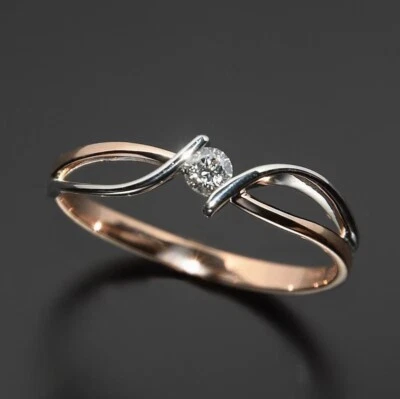 Pure 10K Two-Tone Gold Lab-Created CVD Diamond Twist Solitaire Ring For Women's - Image 1 of 4