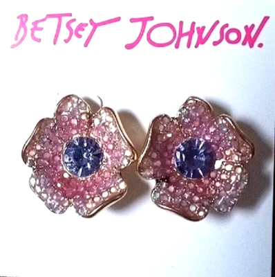 Pendientes Betsey Johnson Rosa/Tanzanita Púrpura Cristal Flor Post Tachuelas Grandes Nuevos con Etiquetas Foto 1 de 4