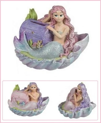 Sparschwein Meerjungfrau Schatztkiste Violett Sparsdose ca 14x13,5x10cm - Bild 1 von 4