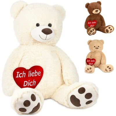 BRUBAKER Peluche géante XXL Ourson Ours Nounours 100cm et Cœur en Ich Liebe dich - Photo 1/4