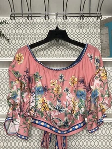 Jealous Tomato Women’s Medium Blouse Crop Top Pink Floral Off-Shoulder (P) - Picture 1 of 10
