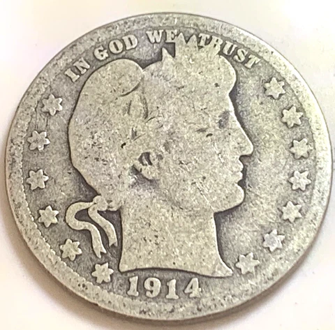 1914-D 0.9 Silver Barber Quarter Good: 3 Million Minted Cover