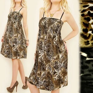 Abito Vestito Donna Corto Leopardato Grigio Marrone Ruota Taglia Unica One Size - Imagen 1 de 20