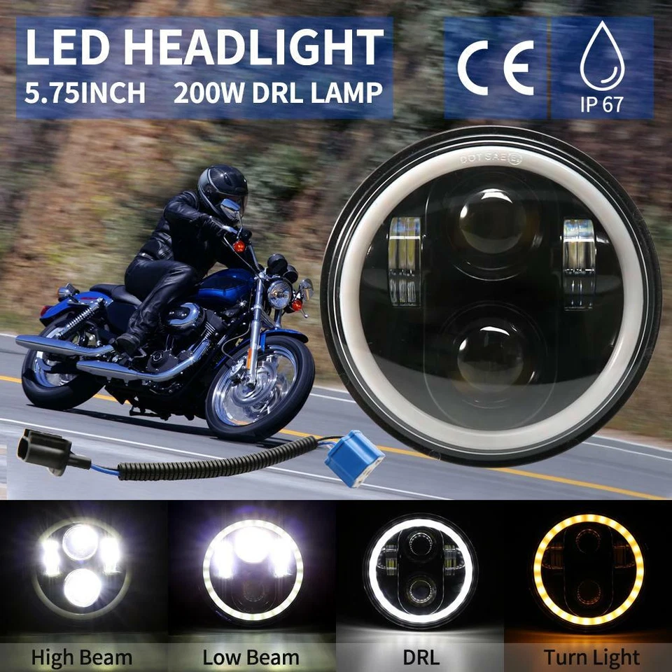 DOT 7"inch LED Headlight DRL Angel Eye for Harley Ducati Honda Yamaha Motorcycle - Image 1 of 4