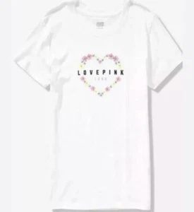Victoria's Secret PINK T-Shirt Everyday Crew weiß LOVEPINK Blumenherz neu in Verpackung S - Bild 1 von 2