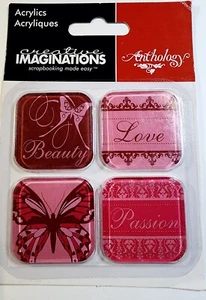 Love Beauty Acrylic Squares Mixed Media Creative Imaginations 1.25" x 1.25" - Picture 1 of 1