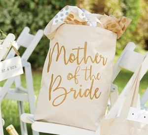 MUD PIE Mother-Of-The-Bride Gold Glitter Lettering/Canvas/Double Handle Tote/NEW - Picture 1 of 4