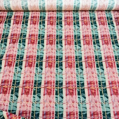 vtg fabricut upholstery fabric stanley king country springs red stripe 11 yr 54" - Image 1 of 4