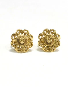 Earrings Vintage Gold Tone Round Scroll Flower Clip On - Picture 1 of 11