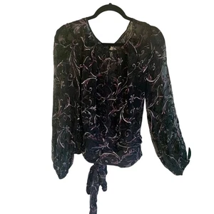 White House Black Market WHBM Sheer Silk Blend Black White Purple Blouse Size 14 - Picture 1 of 10
