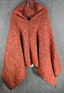 CHEPPU From Himalaya Orange Rot Poncho Fransen Pullover Baumwolle Acryl Mischung - Bild 1 von 7