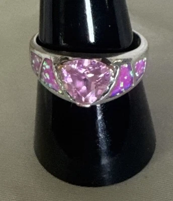 LINDO ANEL ROSA OPALA DE FOGO/ROSA PRATA 925 TAMANHO 8,5 - Imagem 1 de 4