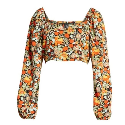 Vero Moda Saga Sweetheart Neck Crop Top Black Aop Mani Size Medium NEW - Image 1 of 4